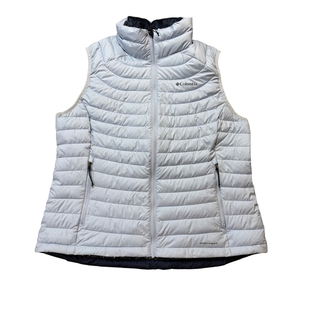 Columbia Puffer Vest Womens XL Light Blue Excellent Omni-Heat Fleece Collar